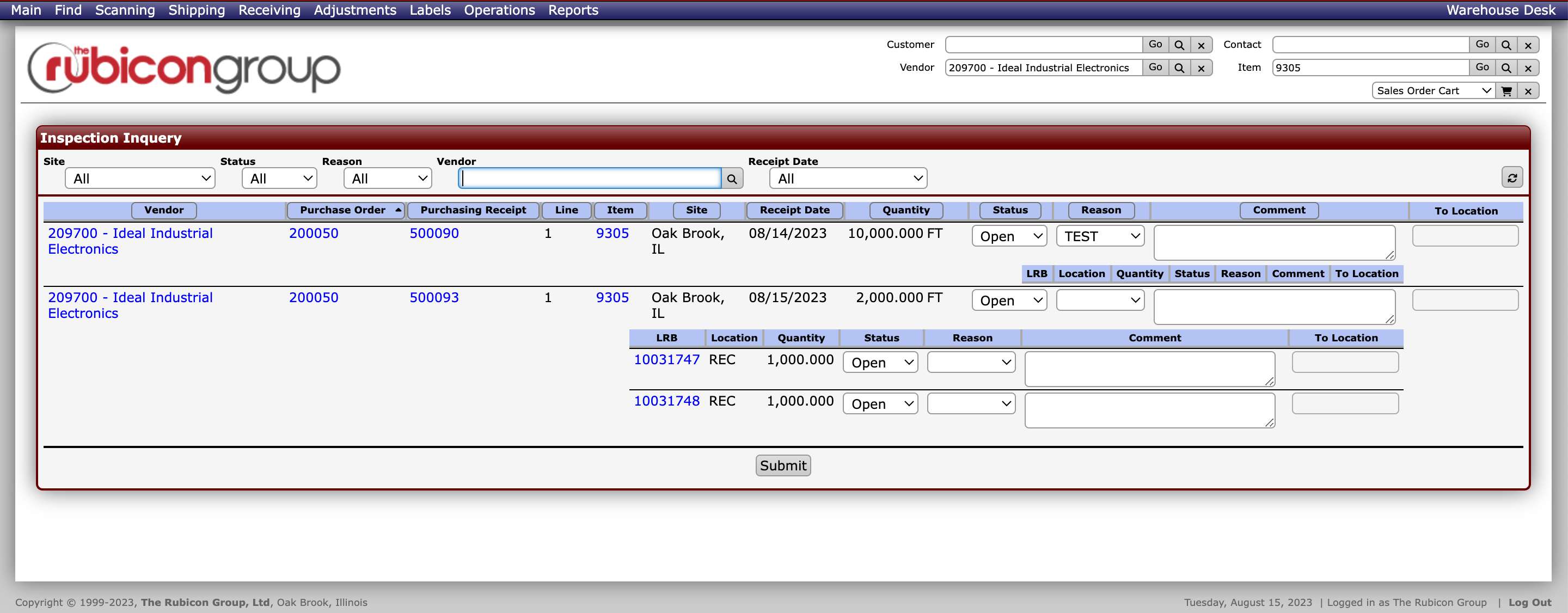 screenshot of Rubicon ERP